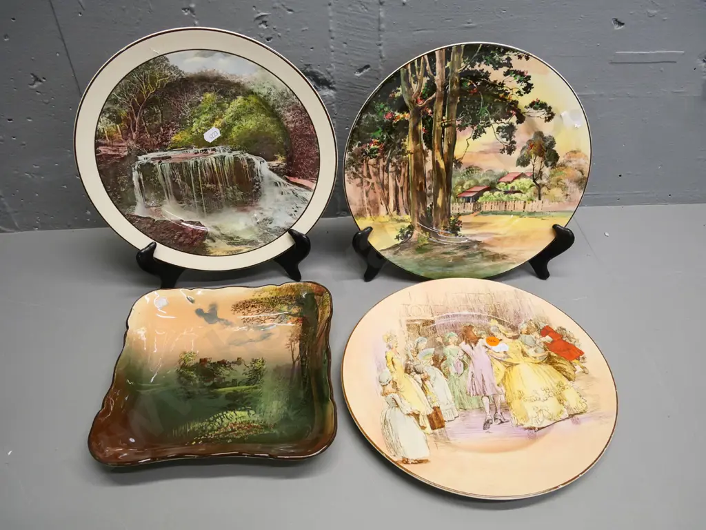 3 Royal Doulton cabinet plates - Roger de Coverley & 2 others D-265 and a Richmond dish Image 1++