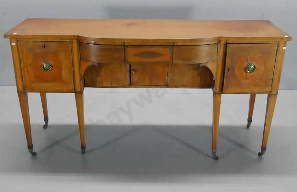 antique sideboard w/2 drawers, 6 tapered legs & metal casters - damage/wear to legs H880 W1720 Image 1++