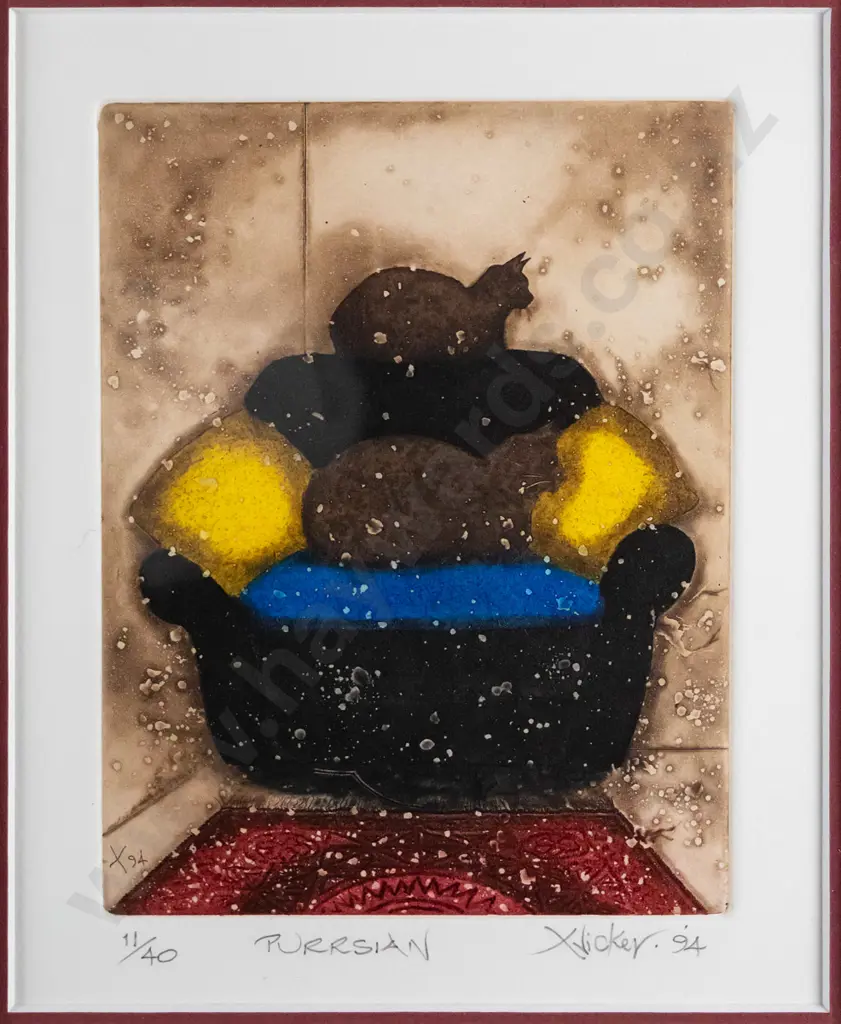 Gary Tricker '94 - framed etching - limited edition 11/40  "Purrsian" - H-130 W-100 Image 1++