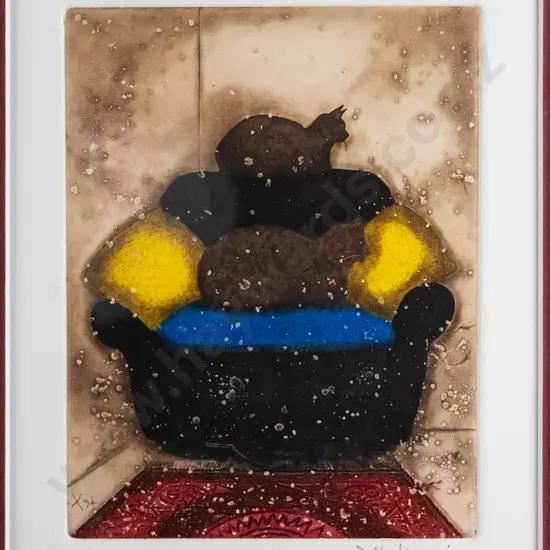 Gary Tricker '94 - framed etching - limited edition 11/40  "Purrsian" - H-130 W-100