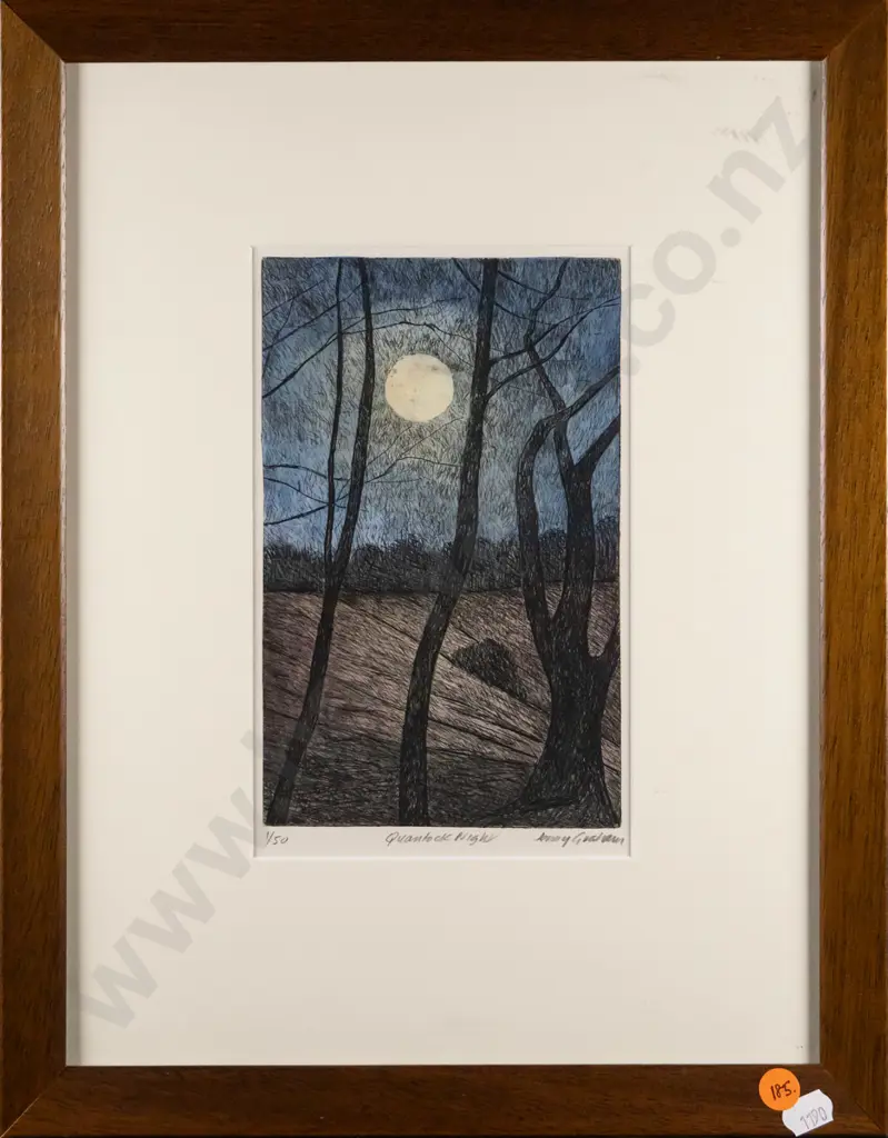 Jenny Graham - framed hand-tinted etching - limited edition 1/50  "Quantock Moon" H-190 W-120 Image 1++