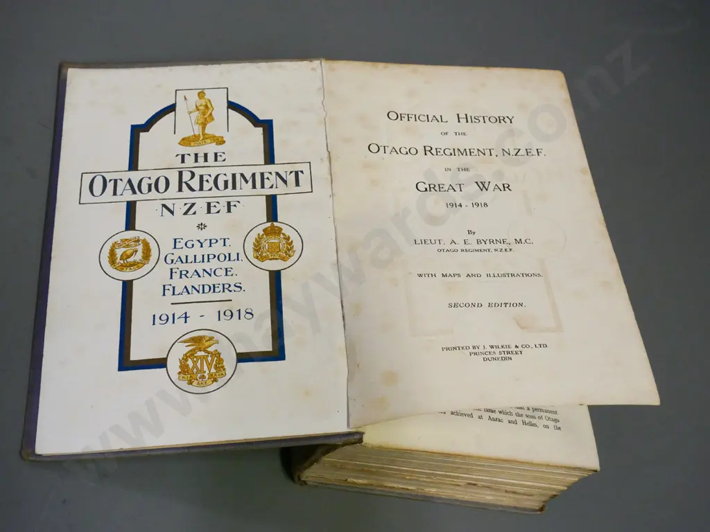 book: Official History of the Otago Regiment in the Great War - A.E. Byrne - foxing, stains and wear Image 1++