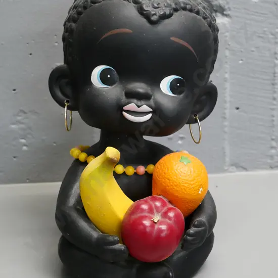 large retro bobble head fruit seller figure / money box - minor paint loss H-260