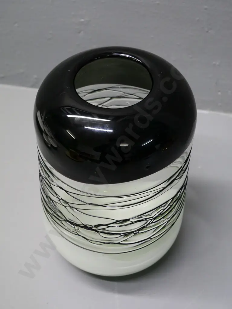 heavy art glass vase - black, clear and cream  H-250 Diameter 170 Image 1++