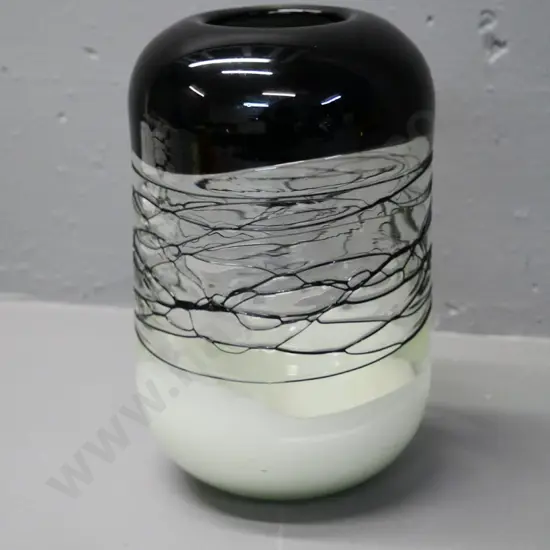 heavy art glass vase - black, clear and cream  H-250 Diameter 170