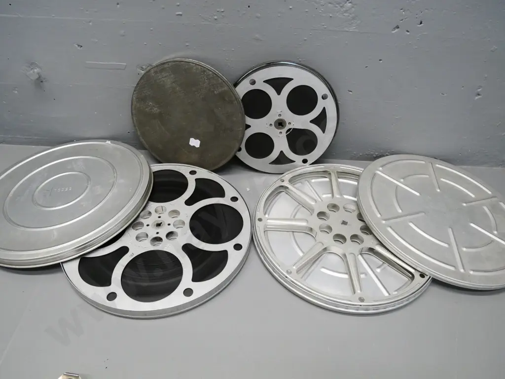 vintage GB Equipments portable 16mm cine projector, spare bulb, no cord (untested) plus 2 reels of film and empty reel Image 1++