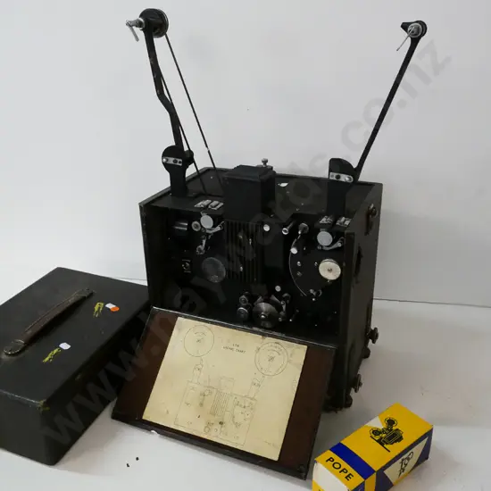 vintage GB Equipments portable 16mm cine projector, spare bulb, no cord (untested) plus 2 reels of film and empty reel