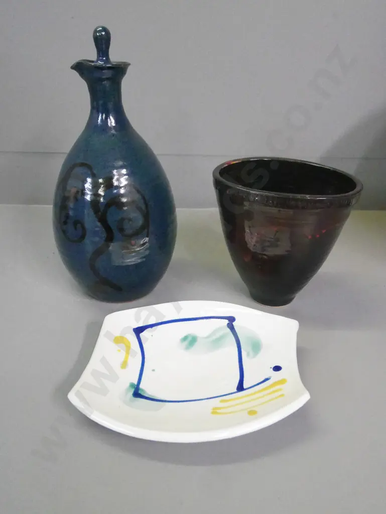 studio pottery vase, dish, lidded jug H-330 Image 1++