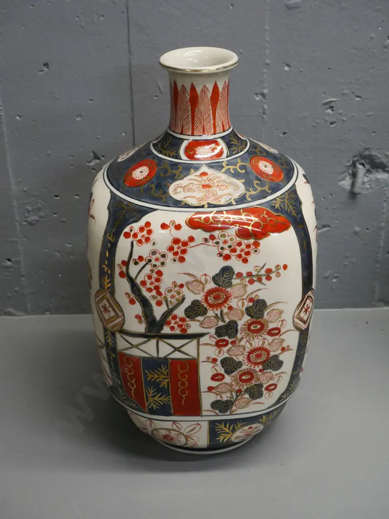 large Japanese traditional hand-painted blossom pattern vase H-380 D-200 at widest Image 1++