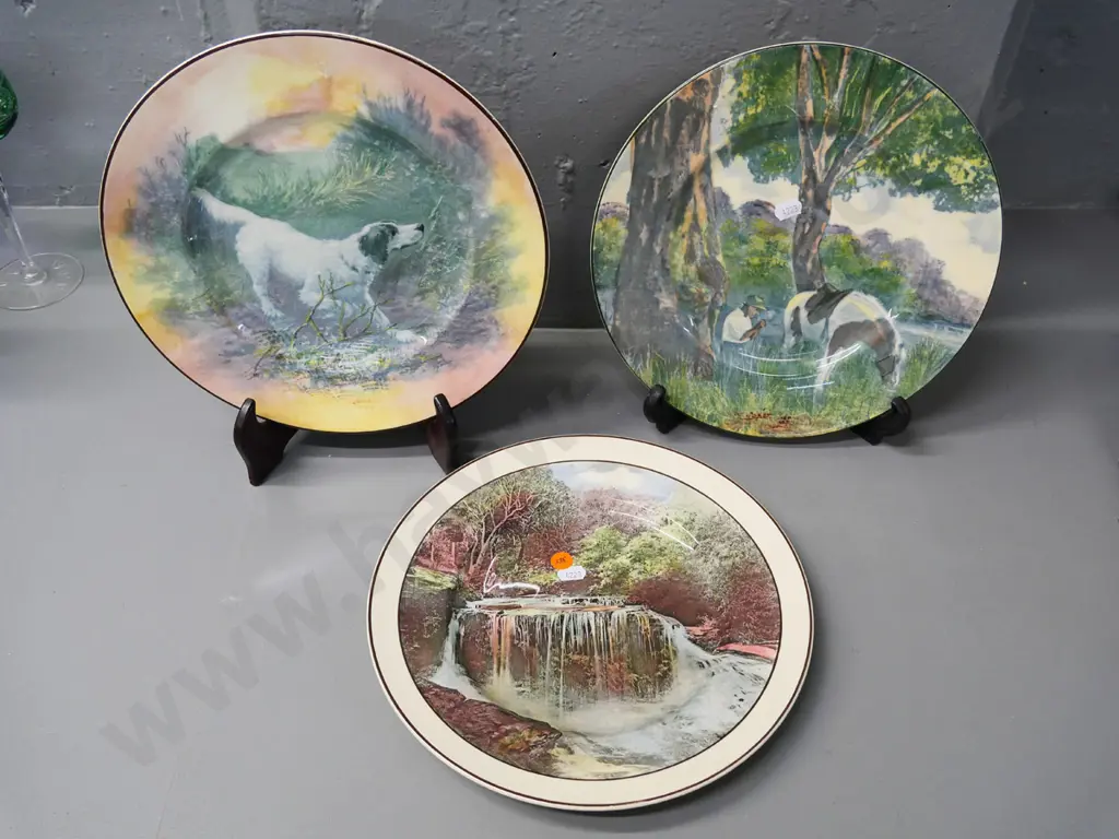 3 Royal Doulton cabinet plates - No D6313 dog and D5633 horse & rider and Weeping Rock - each D-265 Image 1++