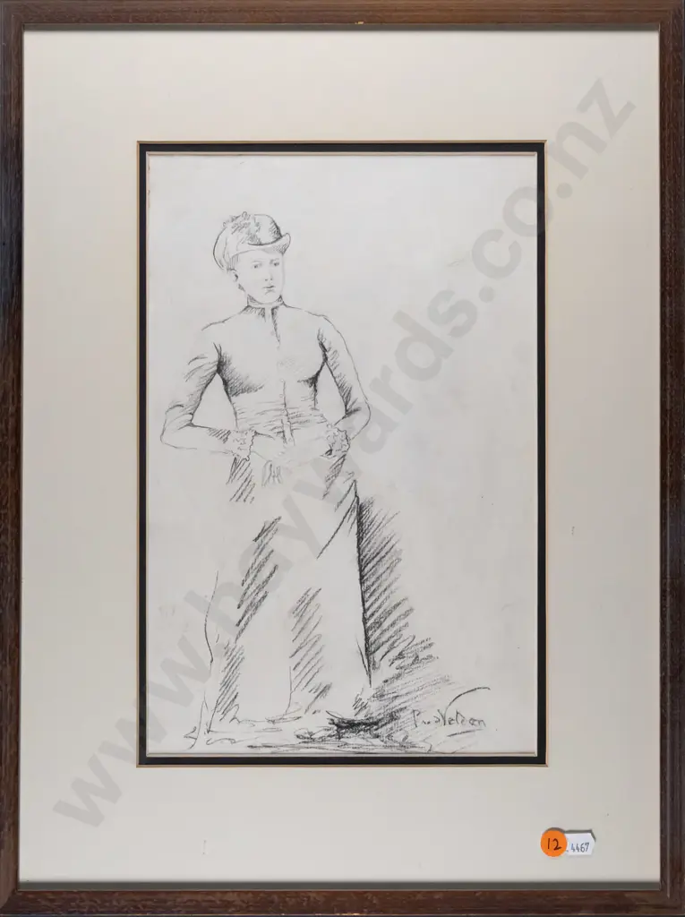 illegible signature - framed pencil - female portrait H-320 W-200 Image 1++