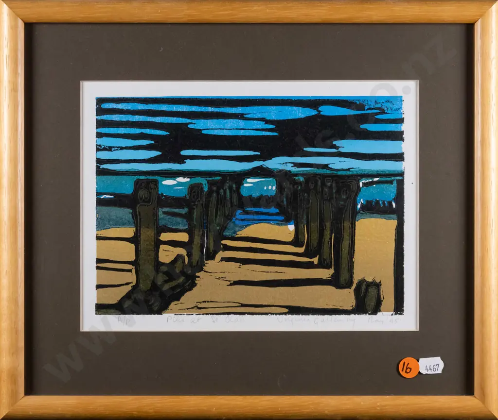 Virginia Gallaway "95 - framed A/P print - "Piles at St Clair" H-150 W-210 Image 1++