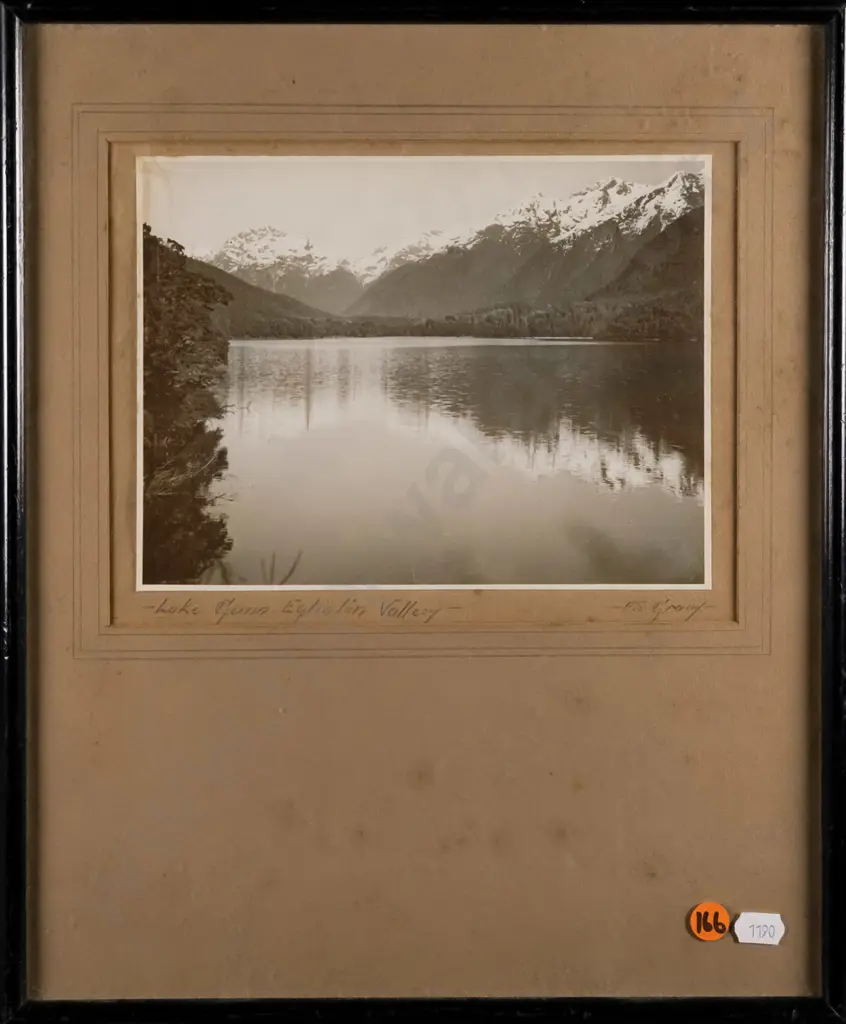 framed black and white FS Gray photograph - Lake Gunn Eglinton Valley H-150 W-190 (foxing to mat) Image 1++