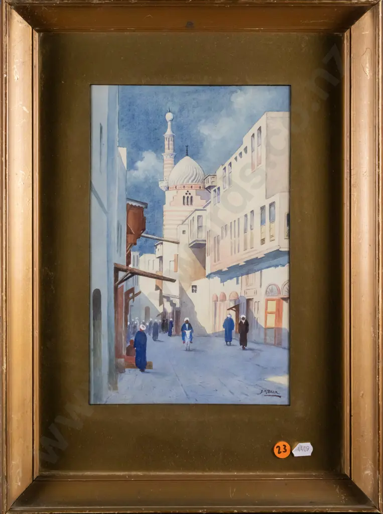 gilt framed watercolour - Middle  Eastern scene H-270 W-170 (frame in poor condition) Image 1++