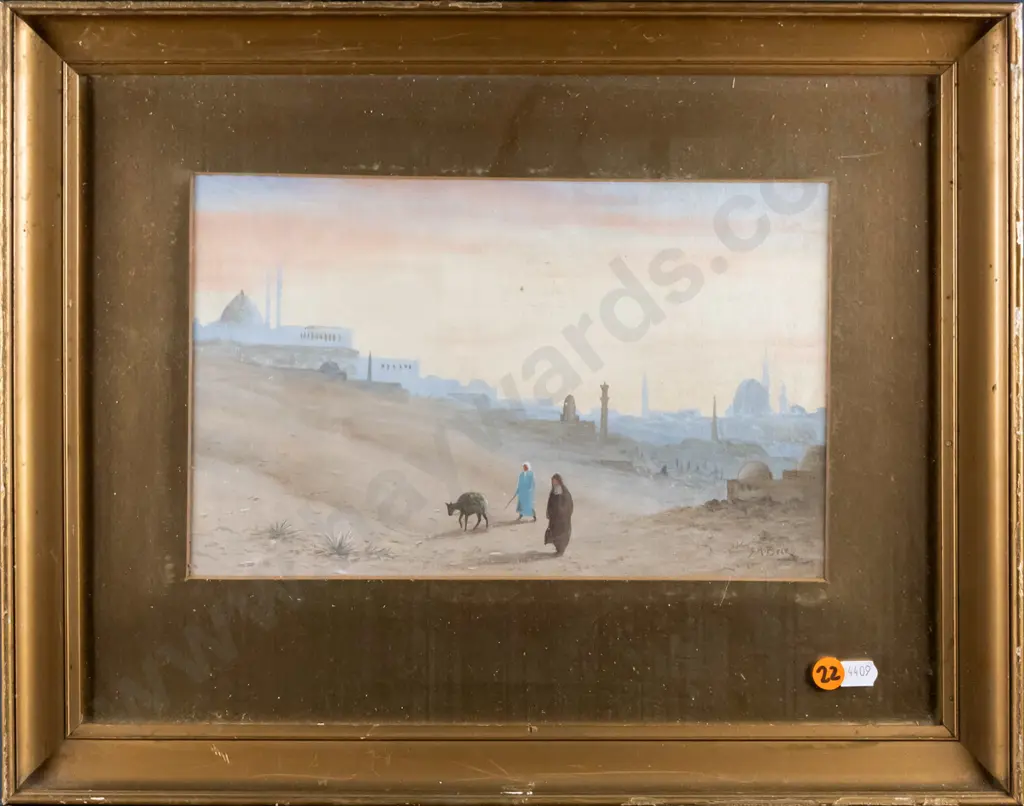 gilt framed watercolour - Middle  Eastern scene H-170 W-270 (frame in poor condition) Image 1++