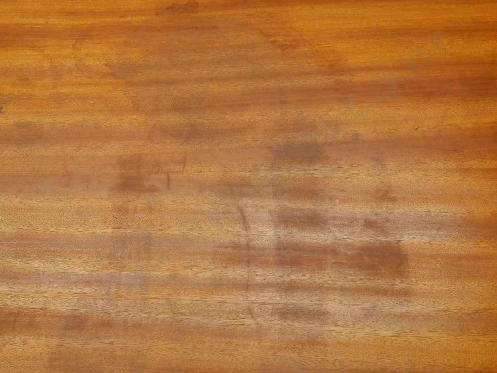 mid-century mahogany display / drinks cabinet w/4 drawers and one cupboard - water stains on top H840 W1800 D400 Image 1++