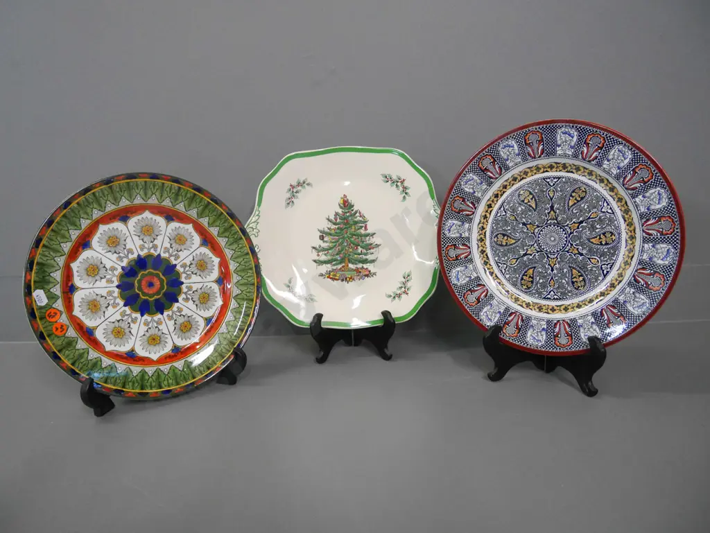 3x cabinet plates; Doulton Cyprus Wedgwood Indian, Spode Christmas tree Image 1++