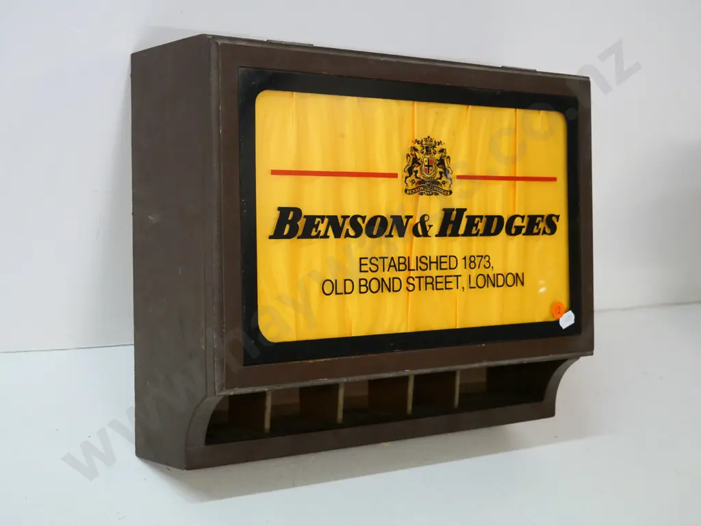 Benson & Hedges cigarette display dispenser - MDF w/printed glass insert in hinged lid H-295 W-370 D-120 Image 1++