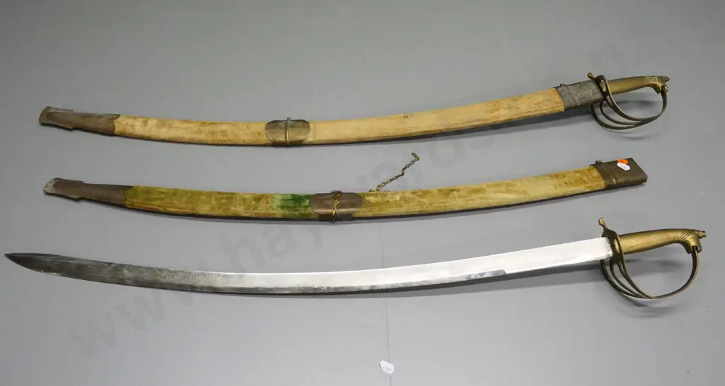 pair of Indian decorative swords with horse-head brass handles - wear, corrosion and missing chains L-940 Image 1++