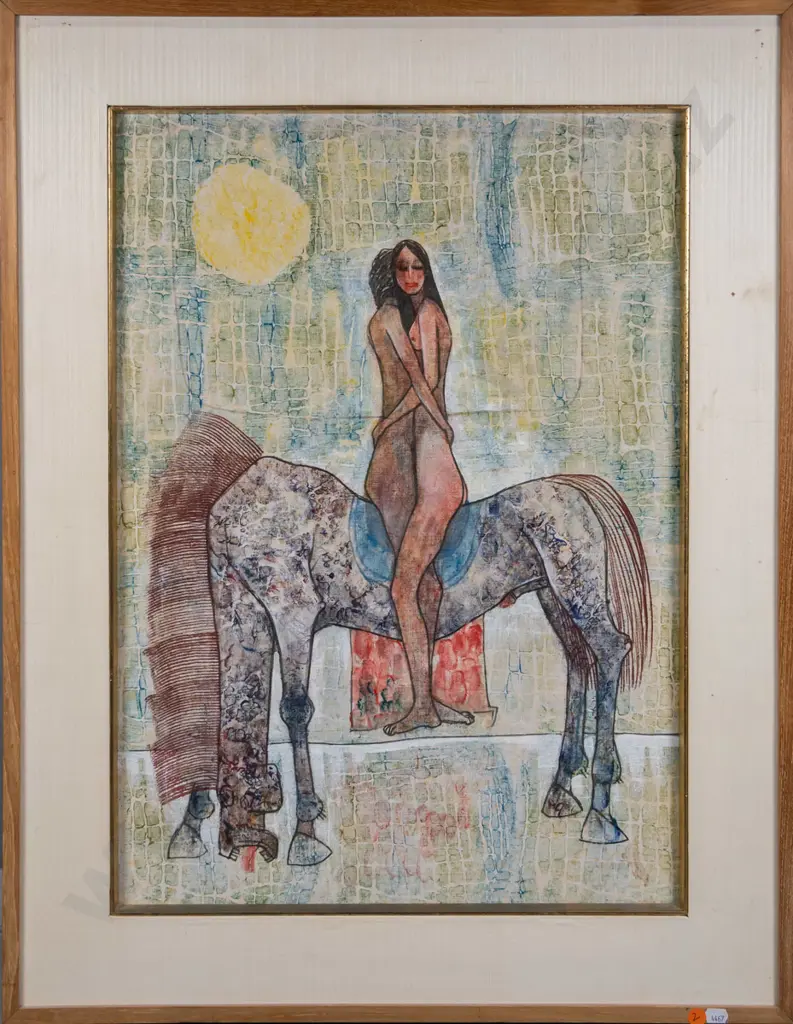 framed mixed media - 2 people on horse back H-620 W-430 Image 1++