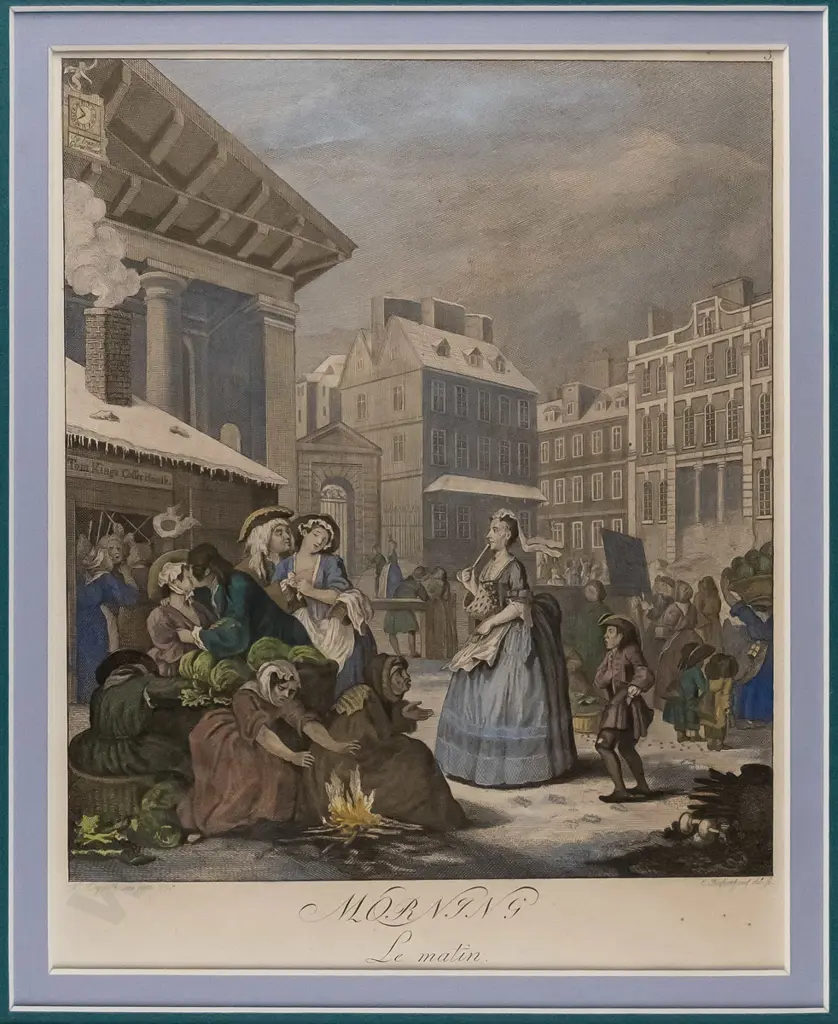 framed vintage print - street scene H-215 W-190 Image 1++