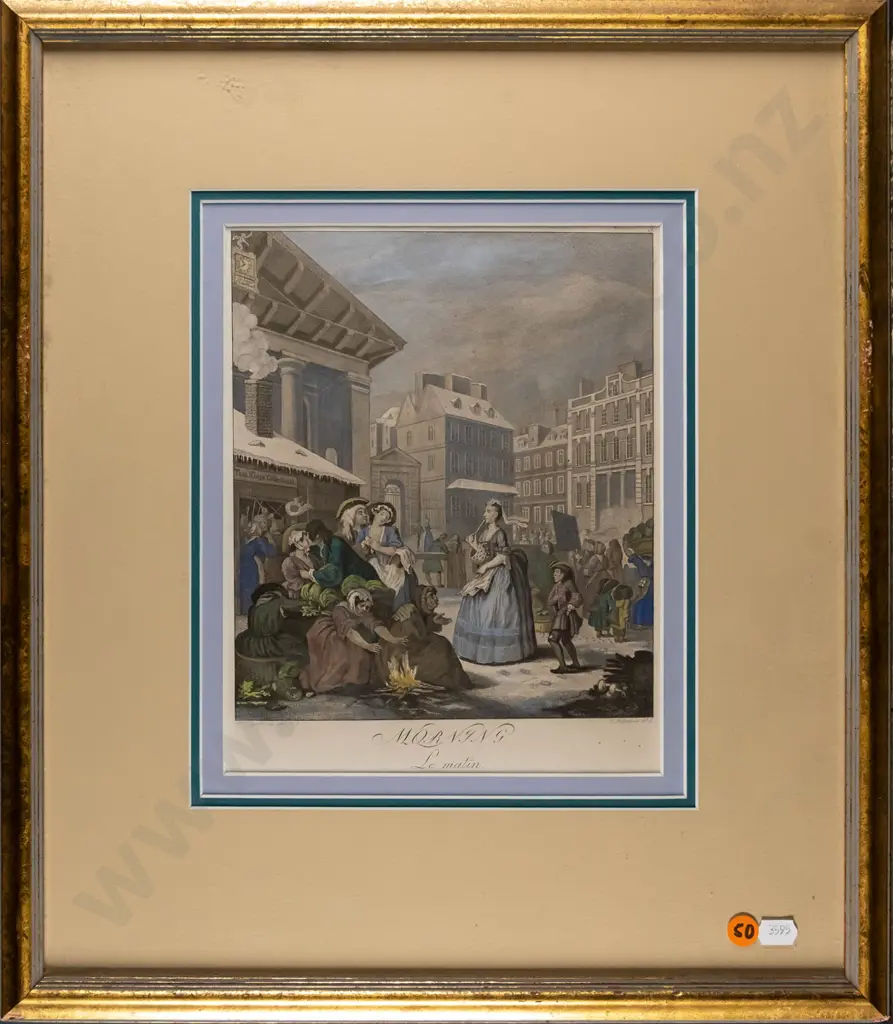 framed vintage print - street scene H-215 W-190 Image 1++