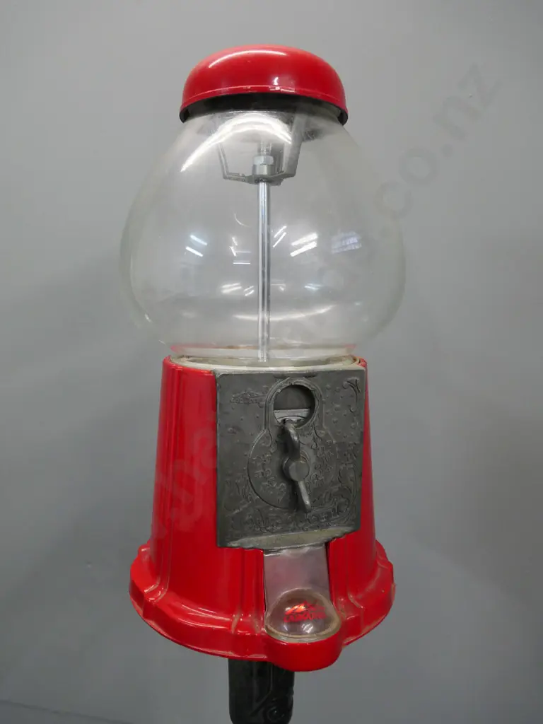 cast metal, glass and plastic gumdrop dispenser - Carousel Industries, Des Moines Illinois label H-960 Image 1++