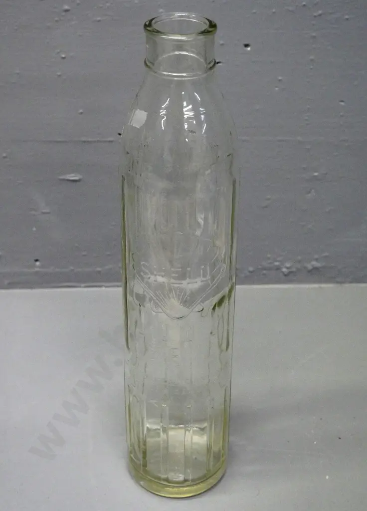 vintage Shell One Quart clear glass oil bottle H-365 Image 1++