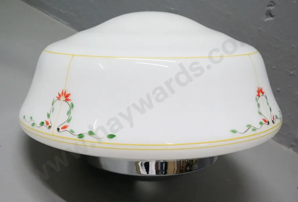 hand-painted milk glass ceiling light shade with chrome journal H-160 Diameter 340 Image 1++