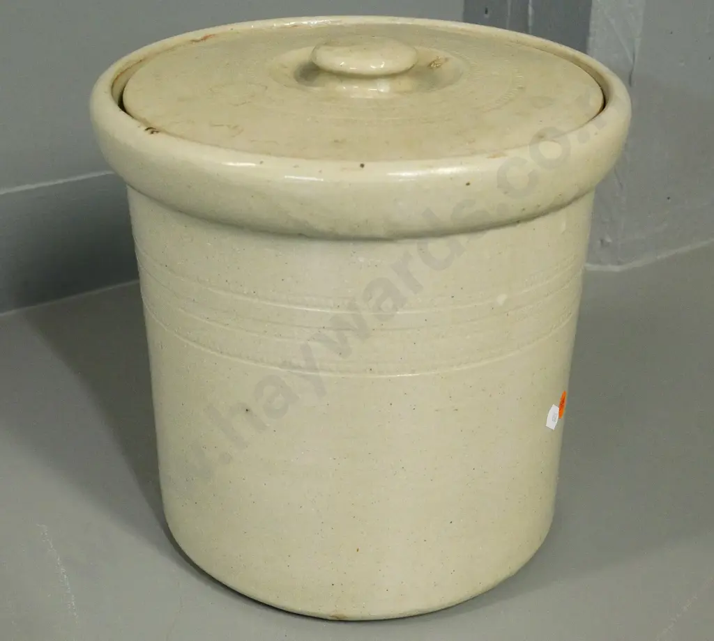 stoneware wide-mouth lidded crock - marked '14' H-240 D-250 Image 1++