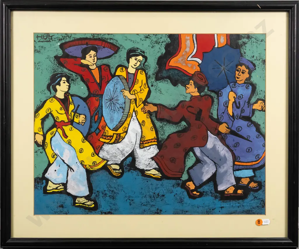 framed screenprint? - dancing people H-370 W-470 Image 1++
