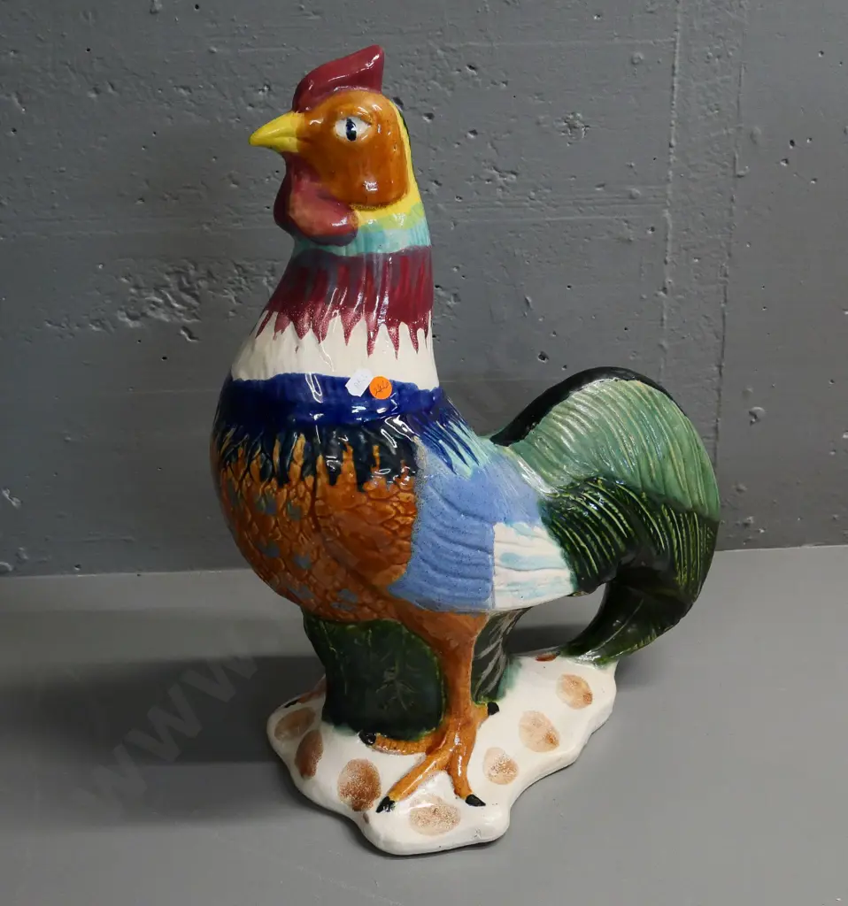 large ceramic Majolica-style cockerel - H-500 W-400 Image 1++
