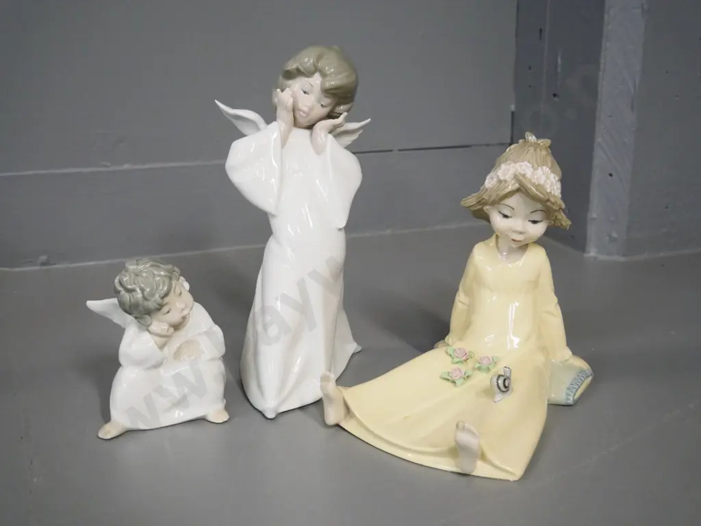 2 Lladro angel figures, taller is H-250, and a Tengra sitting girl Image 1++