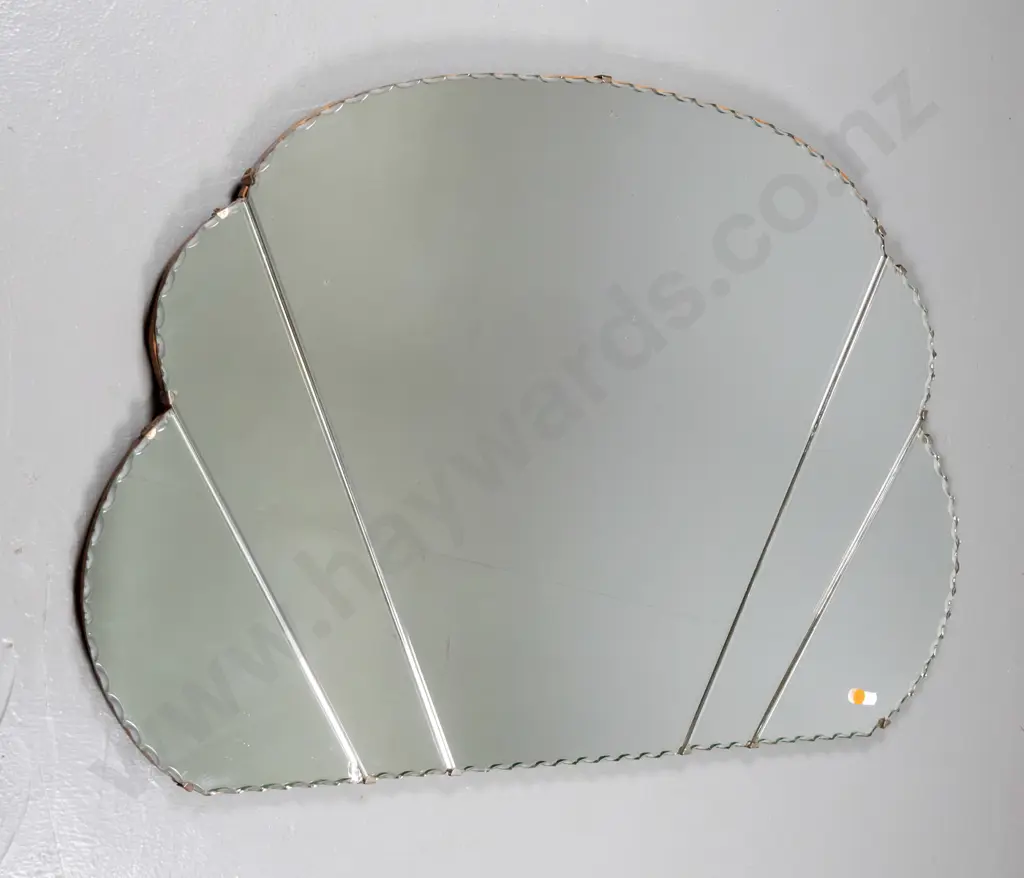 retro scalloped edge multi-sectioned wall mirror (slight de-silvering) H-560 W-850 Image 1++