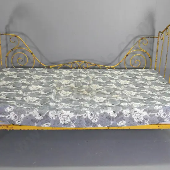 folding iron framed daybed / campaign bed on casters - H-1050 L-1830 W-1190 (with foam mattress)