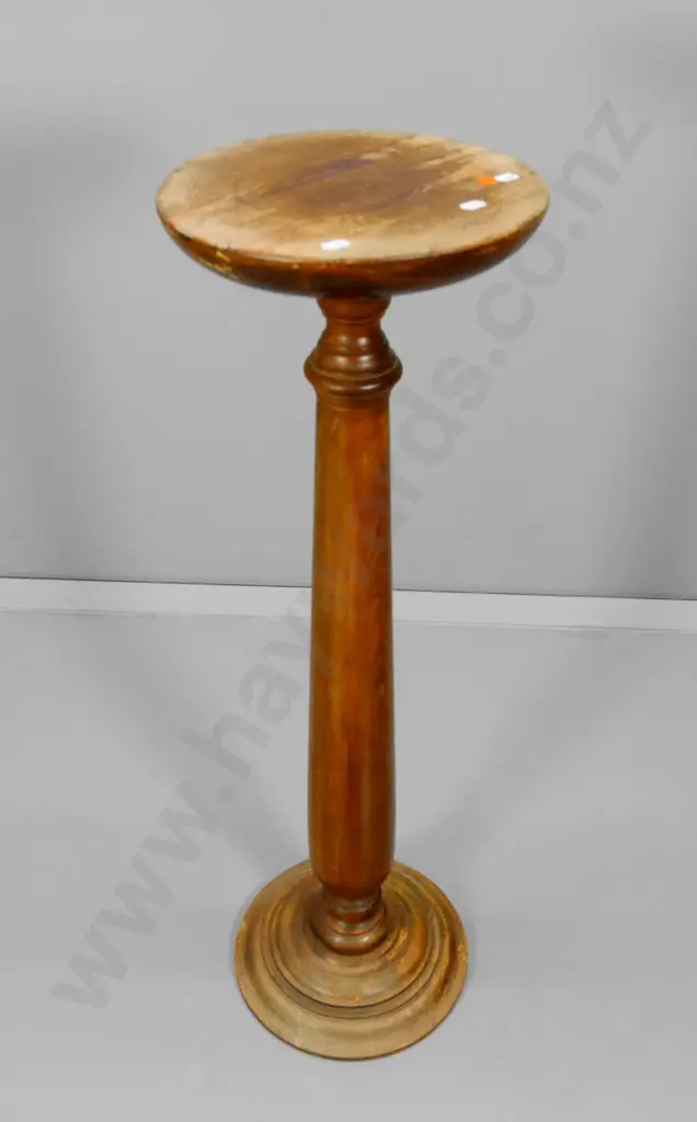 vintage turned beech pedestal indoor plant stand - polish needs attention H-920 Diameter 270 at base Image 1++