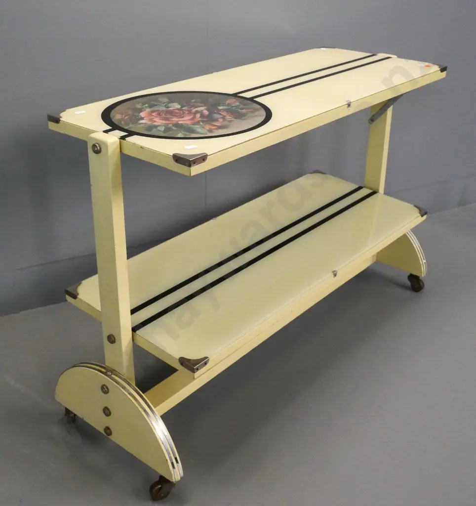 deco wood and glass louvred combination fire screen / 2-tier tea trolley H-700 W-870 Image 1++