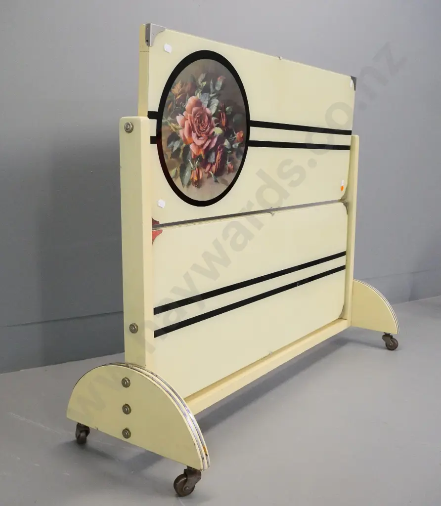 deco wood and glass louvred combination fire screen / 2-tier tea trolley H-700 W-870 Image 1++