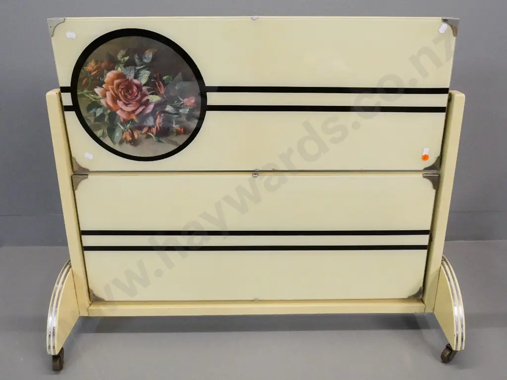 deco wood and glass louvred combination fire screen / 2-tier tea trolley H-700 W-870 Image 1++