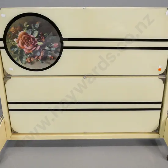 deco wood and glass louvred combination fire screen / 2-tier tea trolley H-700 W-870