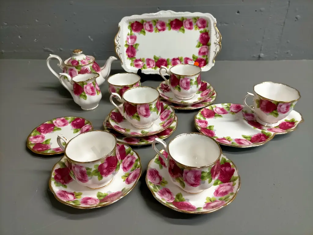 Royal Albert Old English Rose tea ware - including tea pot, sandwich tray, trios etc Image 1++