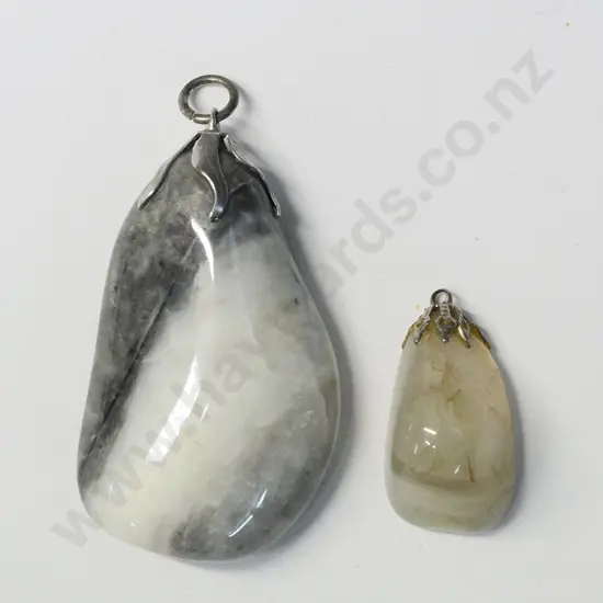 2 polished agate stone pendants no chain