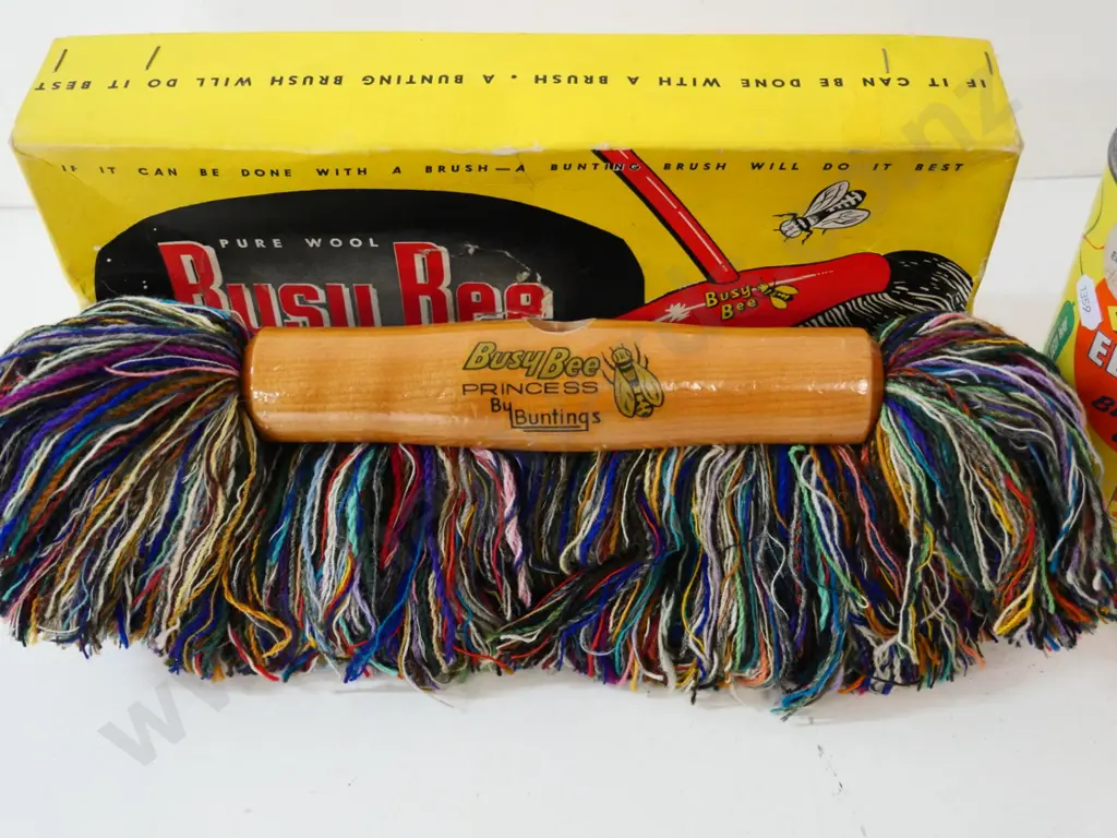 Busy Bee polishing mop head in original box, Tinker-Toys in original tube, and an Ariel balloon pump Image 1++
