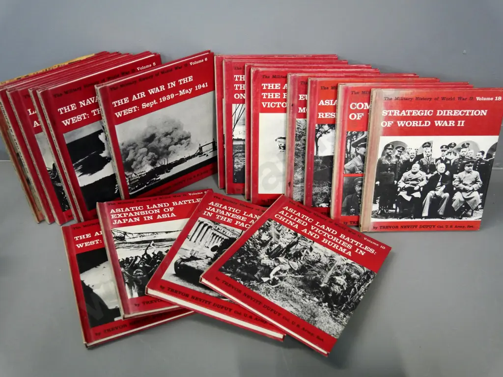18 volume book set "Military History of World War II" by Trevor Dupuy - fading to spines Image 1++