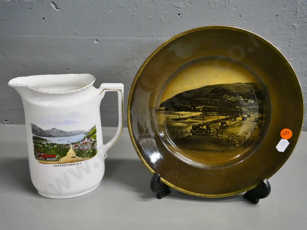 Victoria china Queenstown souvenir jug and a Ridgway Vista-ware St. Clair Dunedin plate Image 1++