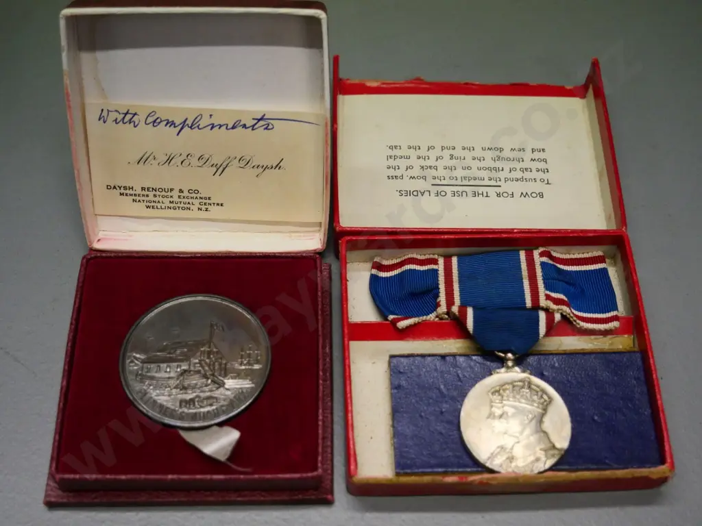 George VI Coronation medal with ribbon and 1956 Wellington Centenary medal 'Plimmer's Noah's Ark' Image 1++