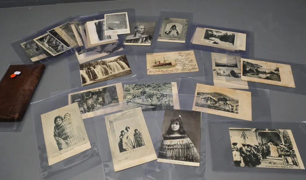 postcard collection and leather wallet - mainly New Zealand, a few Australia, incl. Dunedin, lots of Maori subjects Image 1++