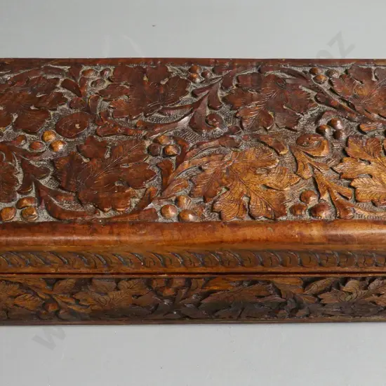 carved wooden box with grape motif H-110 W-360 D-180