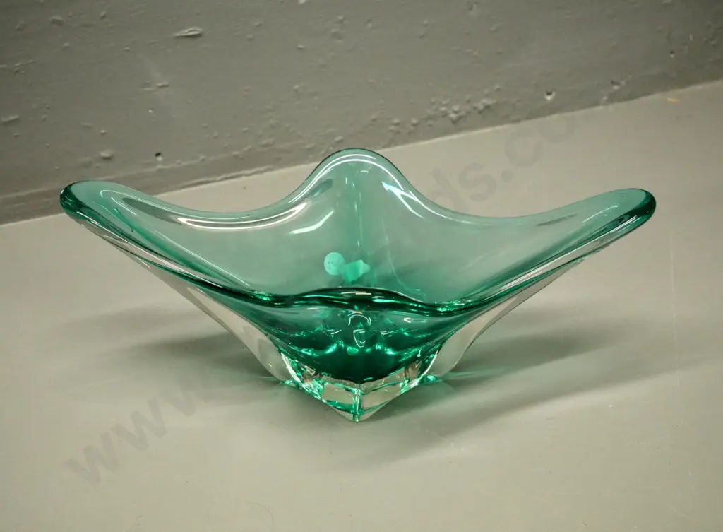 teal heavy art glass bowl H-120 L-320 Image 1++