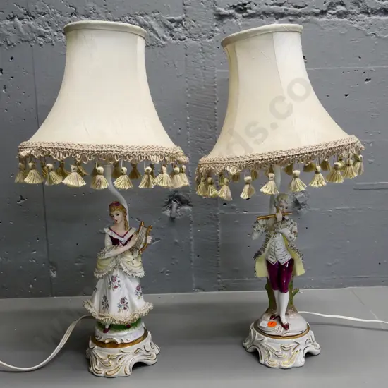 pair of Regency style figural table lamps with tasseled shades - H-520